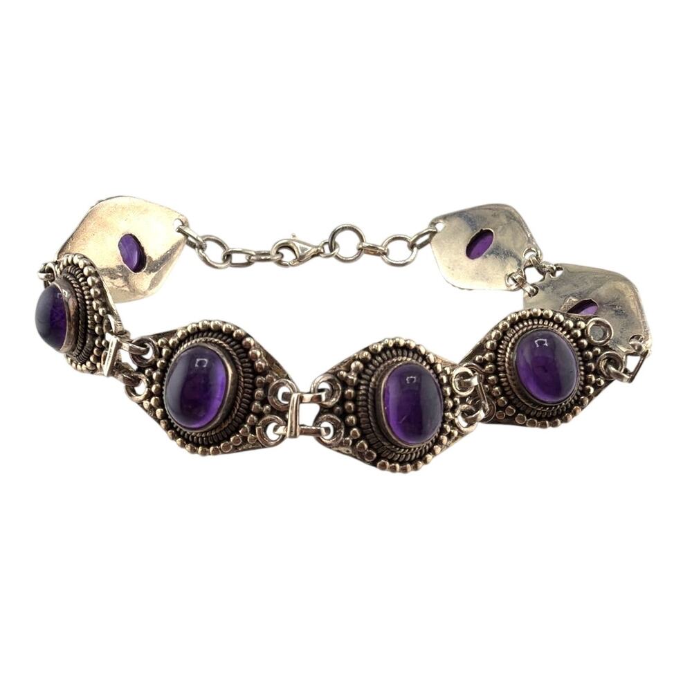 Sterling Silver Amethyst Filigree Bracelet